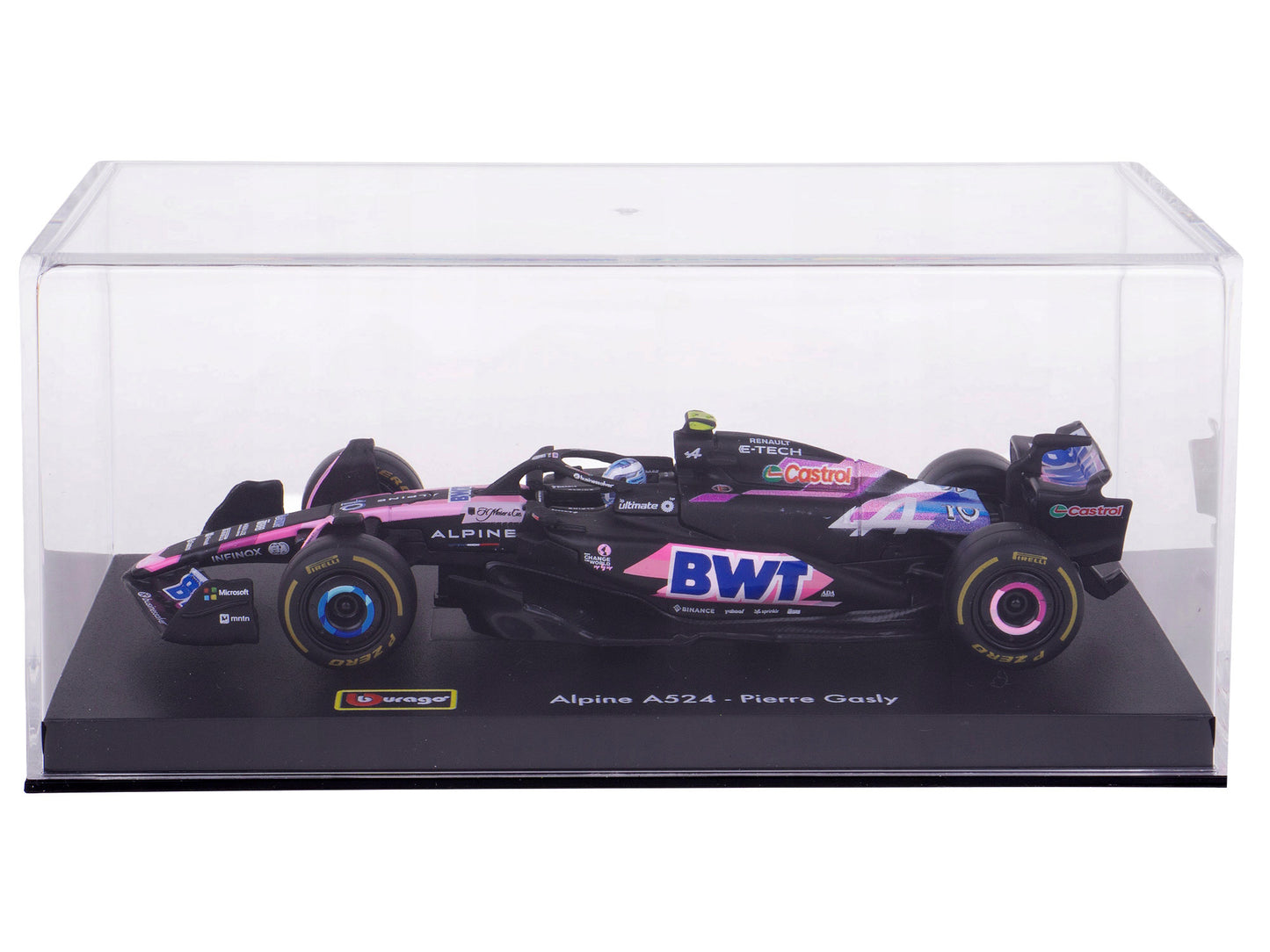 Alpine A524 #10 Pierre Gasly "BWT" "Formula One F1 World Championship" (2024) with Driver Figure and Display Case "Race" Series 1/43 Diecast Model Car by Bburago