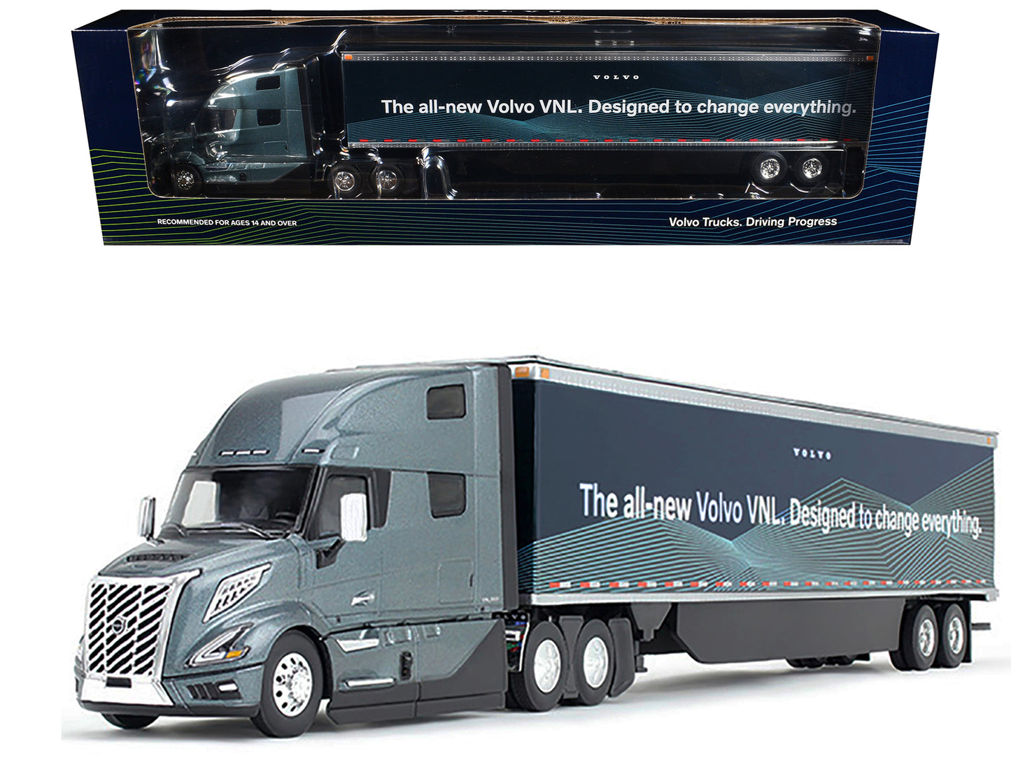 Volvo VNL 860 High-Roof Sleeper and 53' Trailer with Skirts Coastal Mist Gray Metallic 1/50 Diecast Model by First Gear
