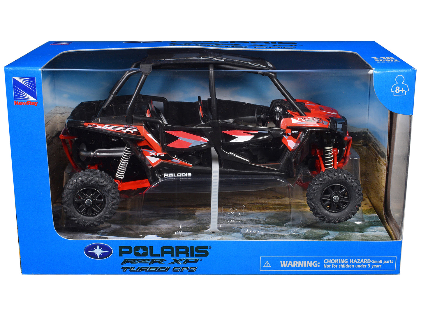 Polaris RZR XP 4 Turbo EPS Sport UTV Spectra Orange with Graphics and Black Top 1/18 Diecast Model by New Ray