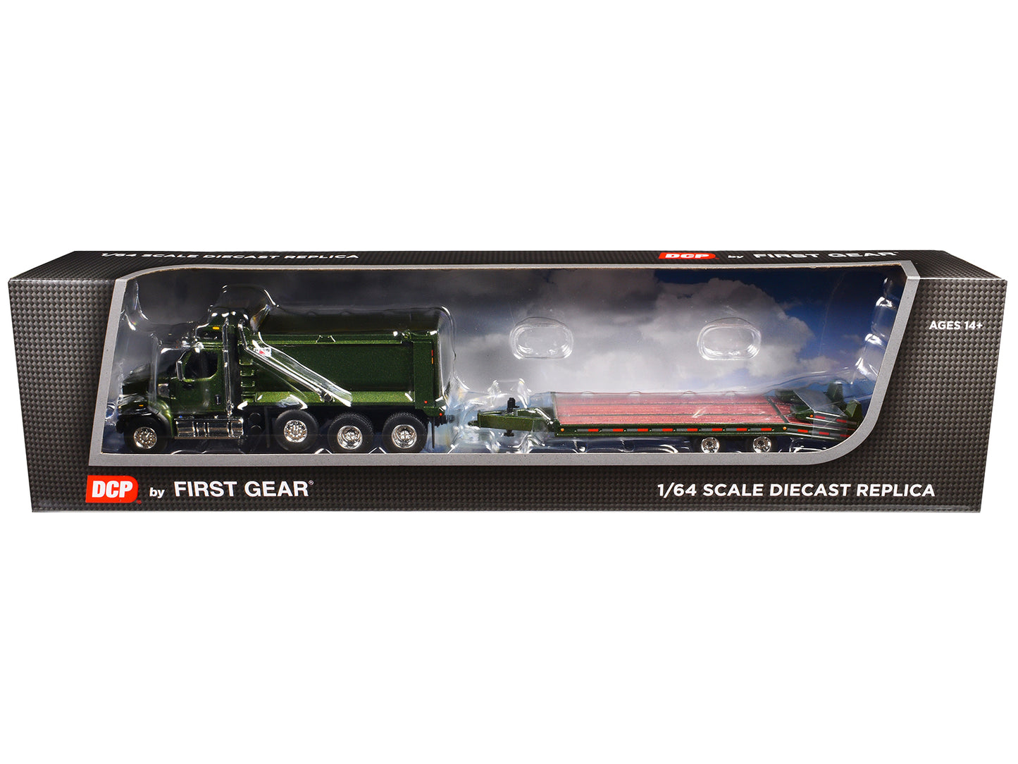 Western Star 49X Truck with Ox Bodies Dump & Beaver Tail Trailer Green Metallic 1/64 Diecast Model by DCP/First Gear