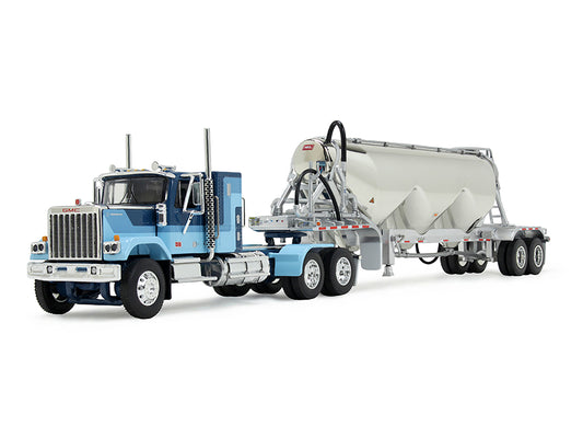 GMC General with 34" Flat Top Sleeper and Heil Pneumatic Tank Trailer Blue with Stripes 1/64 Diecast Model by DCP/First Gear