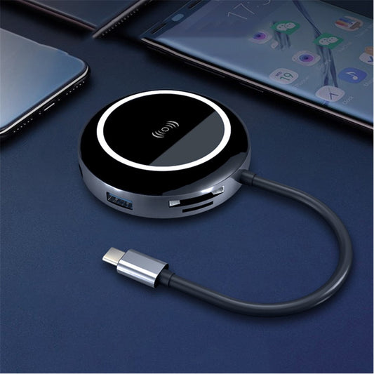 QTH901 9 in 1 Type C Hub Wireless Charger Card Reader with HDMI USB 3.0x3 HDMI RJ45 SD TF Card Slot