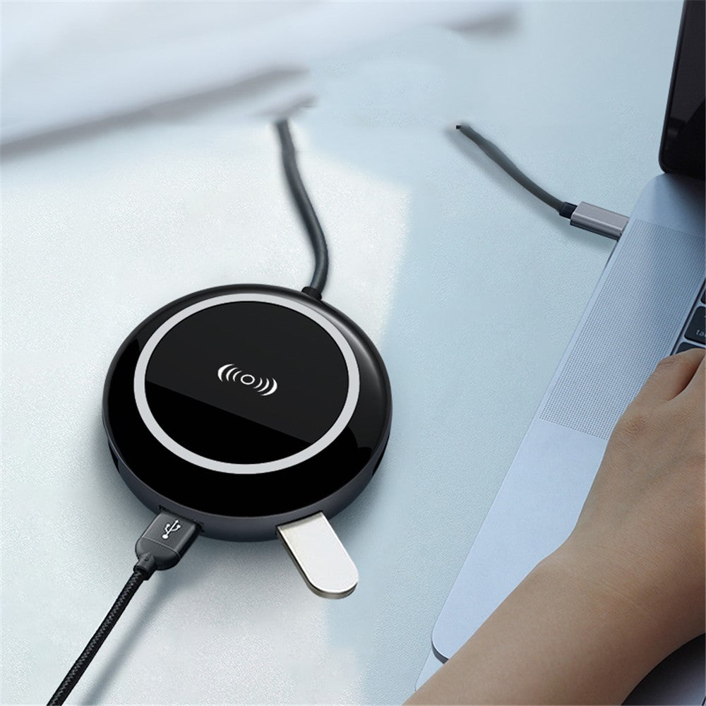 QTH901 9 in 1 Type C Hub Wireless Charger Card Reader with HDMI USB 3.0x3 HDMI RJ45 SD TF Card Slot