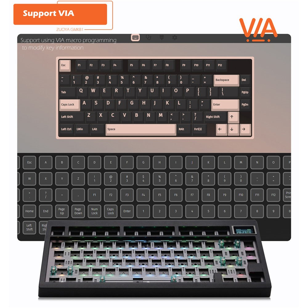 GMK81 RGB Backlight Hot Swappable Wireless+USB-C Wired+Bluetooth-compatible Mechanical Keyboard Kit