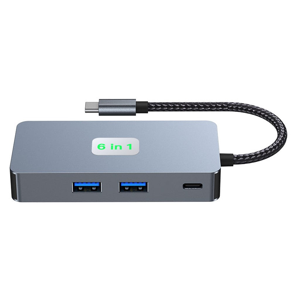 2308 6-in-1 USB Hub Type-C to RJ45 Gigabit + USB3.2x3 + 4K 60Hz HD + PD 100W Type-C Adapter