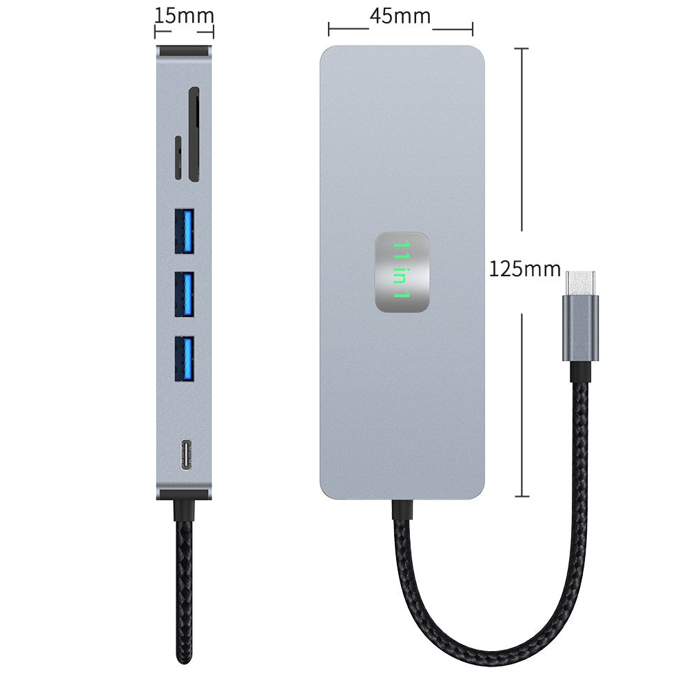 2411 Type-C Hub with 3xUSB 3.0+HD+VGA+2xCard Reader+PD 100W+RJ45 Ethernet+3.5mm AUX+USB-C