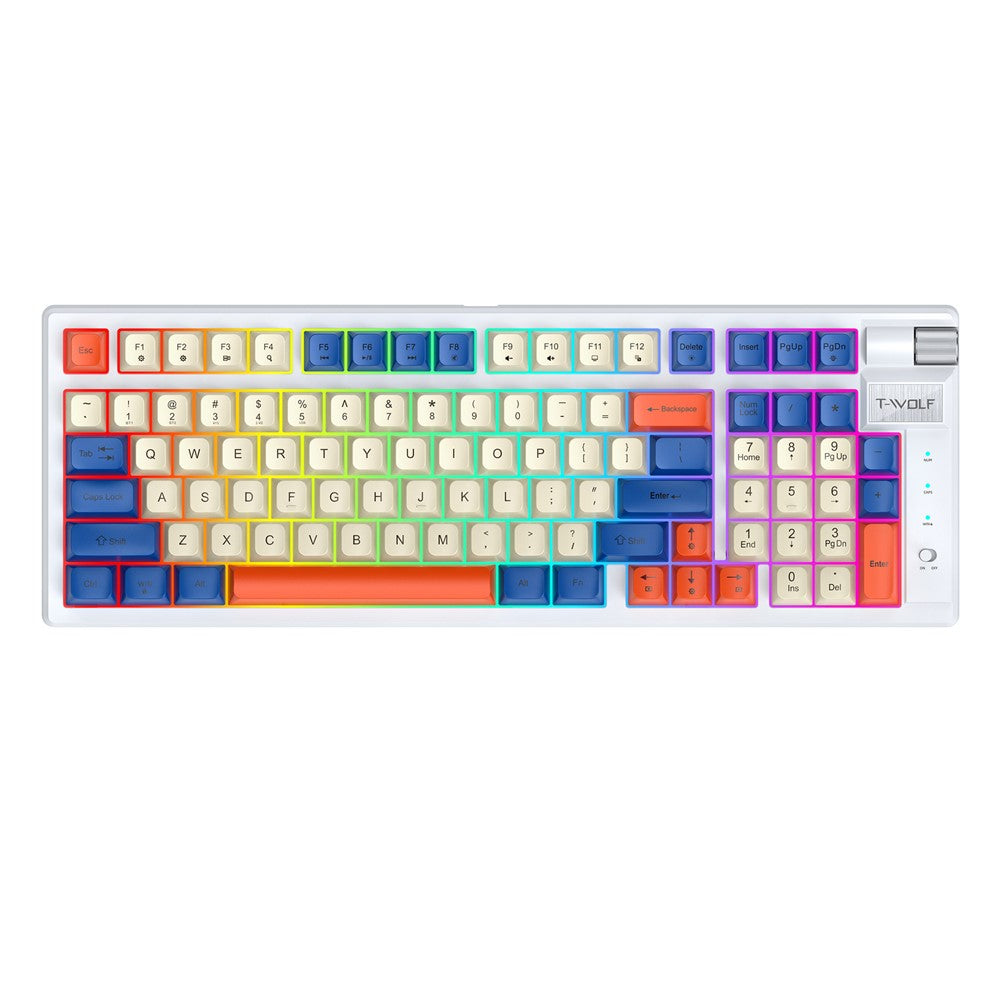 T-WOLF T70 Bluetooth-compatible / Wired / 2.4G Wireless Keyboard RGB Backlit 97-Key Mechanical Keyboard