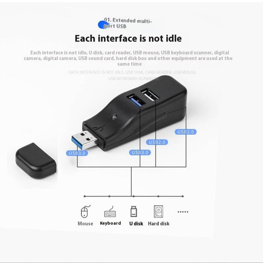 HUB19 Duckbill Shape Mini USB Splitter 4-port USB Hub Extender, USB3.0x1 + USB2.0x3