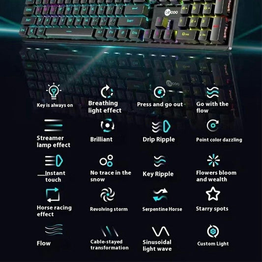 LENOVO LECOO GK302 USB Wired Mechanical Keyboard Colorful Backlit 104-Key Gaming Keyboard