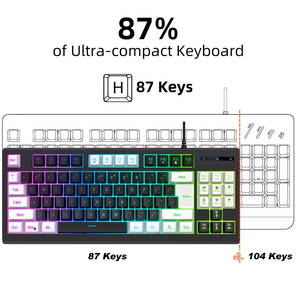 Y-FRUITFUL G69 Gaming Mechanical Feel Keyboard 87 Keys RGB Backlit USB Wired Esports Keyboard