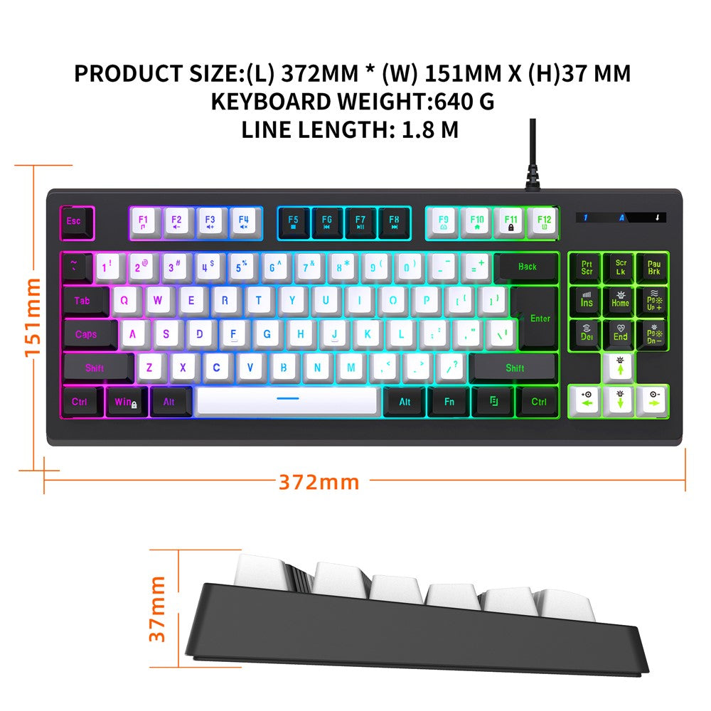 Y-FRUITFUL G69 Gaming Mechanical Feel Keyboard 87 Keys RGB Backlit USB Wired Esports Keyboard