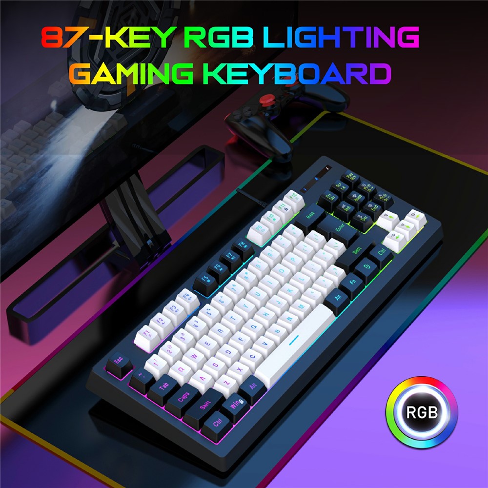 Y-FRUITFUL G69 Gaming Mechanical Feel Keyboard 87 Keys RGB Backlit USB Wired Esports Keyboard