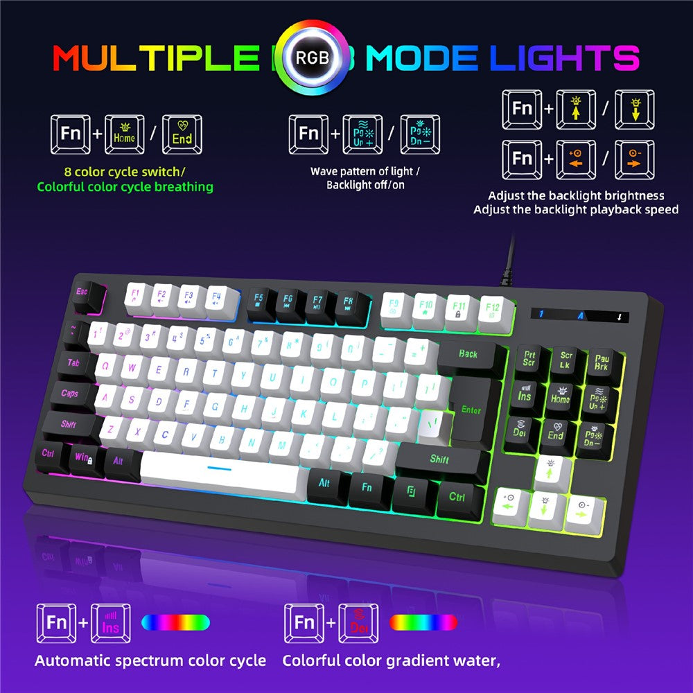 Y-FRUITFUL G69 Gaming Mechanical Feel Keyboard 87 Keys RGB Backlit USB Wired Esports Keyboard