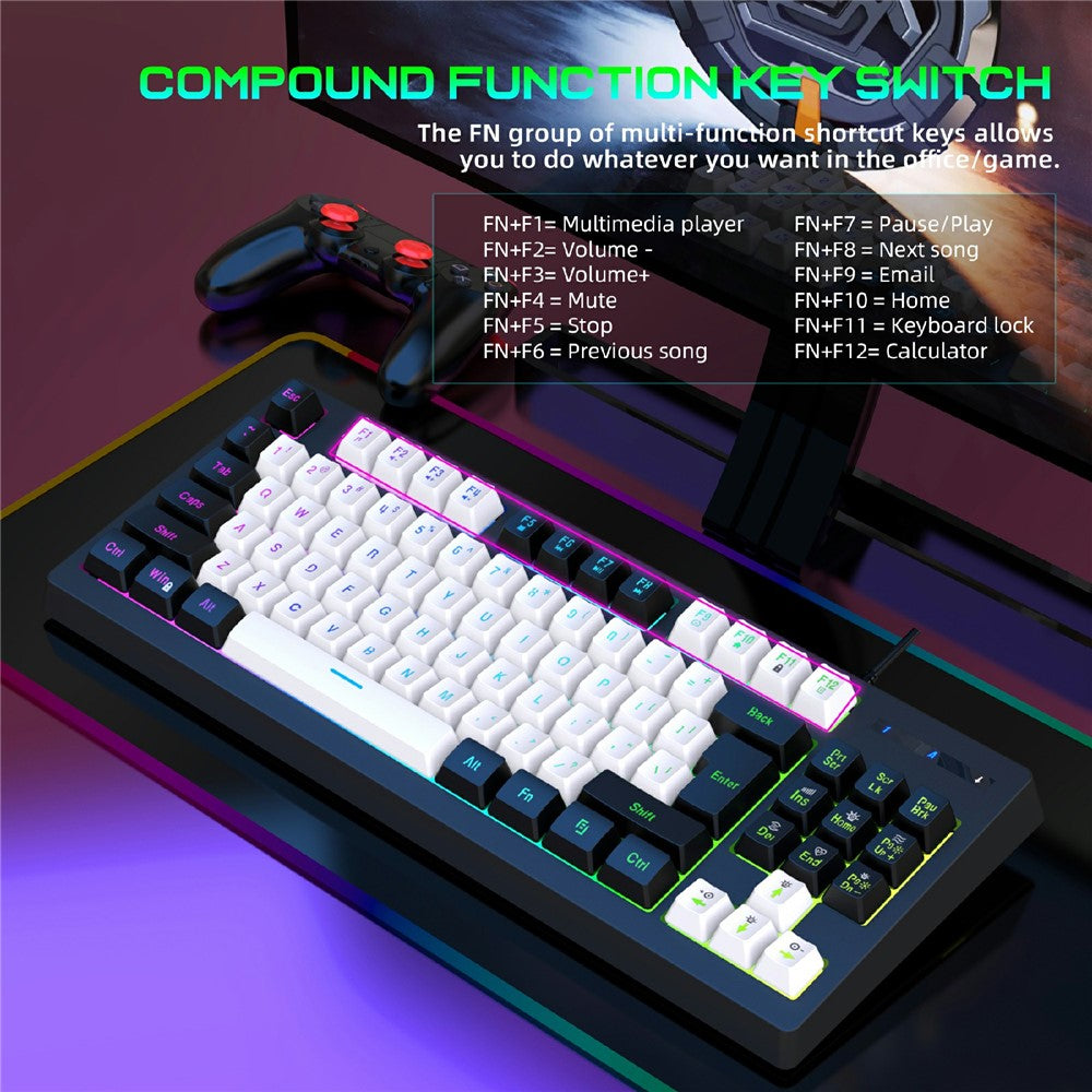 Y-FRUITFUL G69 Gaming Mechanical Feel Keyboard 87 Keys RGB Backlit USB Wired Esports Keyboard