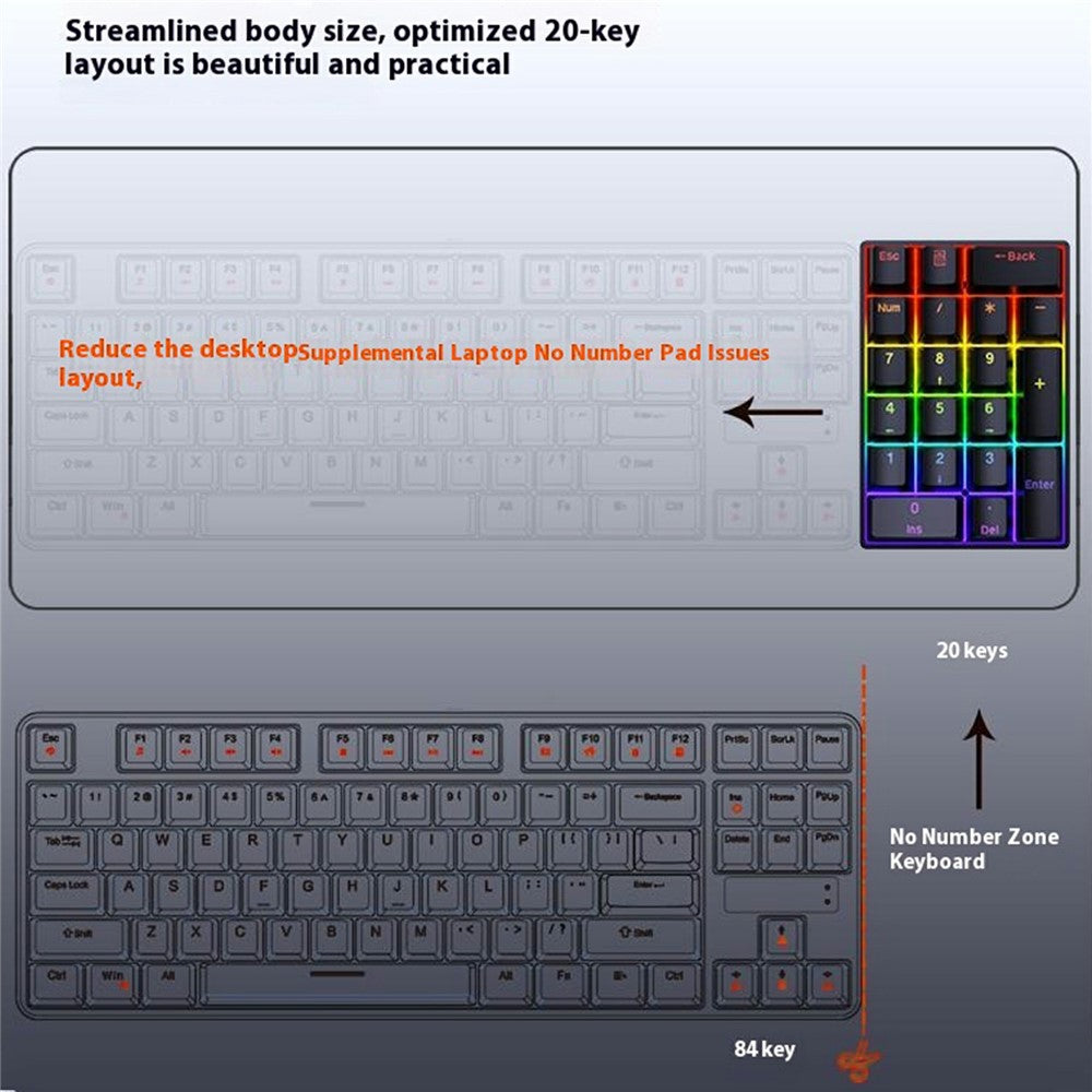 Y-FRUITFUL YF20 Laptop Mechanical Numeric Keypad 20 Keys RGB Backlit Wired External Mini Keyboard
