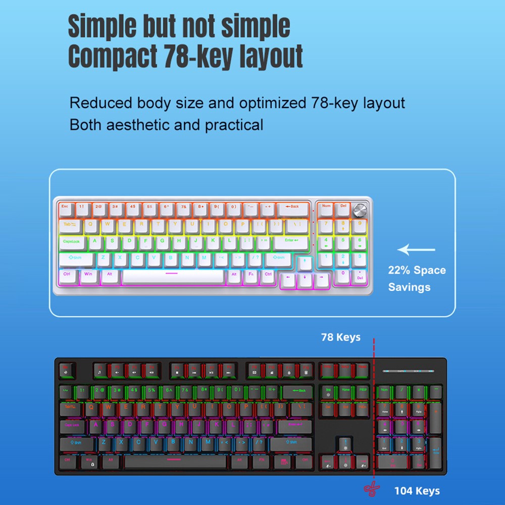 Y-FRUITFUL K78 Mechanical Keyboard 78 Keys RGB Backlit Wired Gaming Office Computer Keyboard