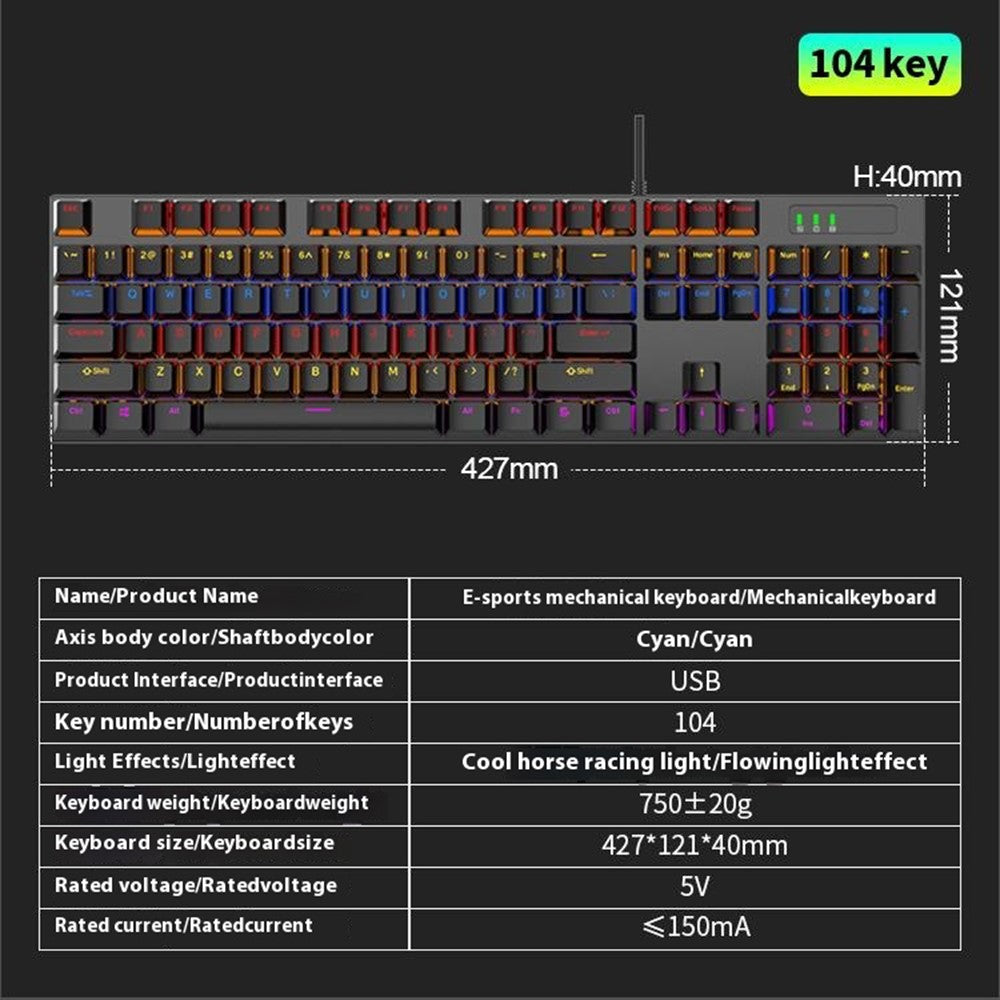 Y-FRUITFUL K104 Mechanical Keyboard Metal Cover Wired Keyboard for Gaming Home Office