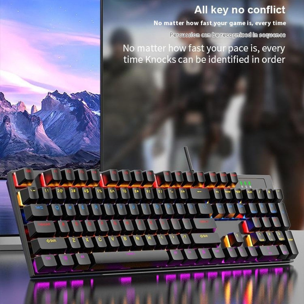 Y-FRUITFUL K104 Mechanical Keyboard Metal Cover Wired Keyboard for Gaming Home Office