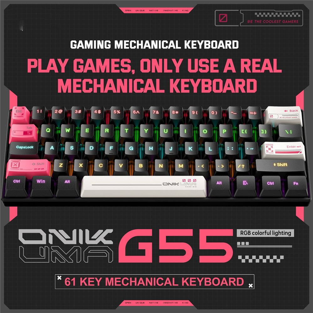 ONIKUMA G55 61 Keys Wired Keyboard with RGB Light Mechanical Gaming Keyboard for PC / Mac / Linux
