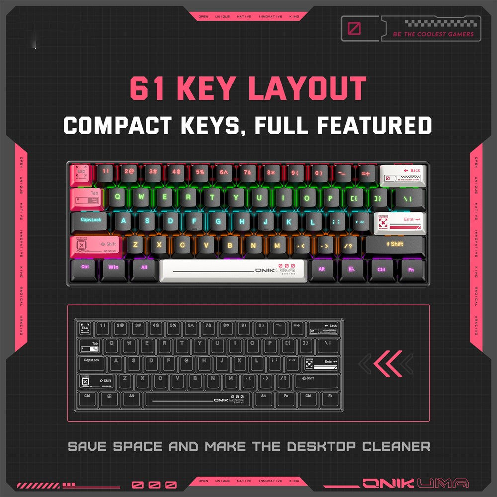 ONIKUMA G55 61 Keys Wired Keyboard with RGB Light Mechanical Gaming Keyboard for PC / Mac / Linux
