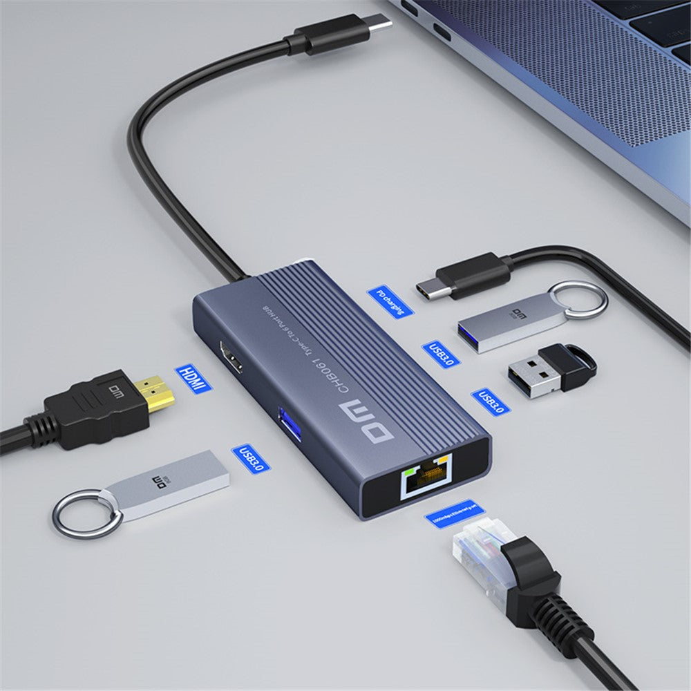 DM CHB061 Type-C Hub Aluminum Alloy USB Docking Station with Gigabit Ethernet / HD / PD Charging
