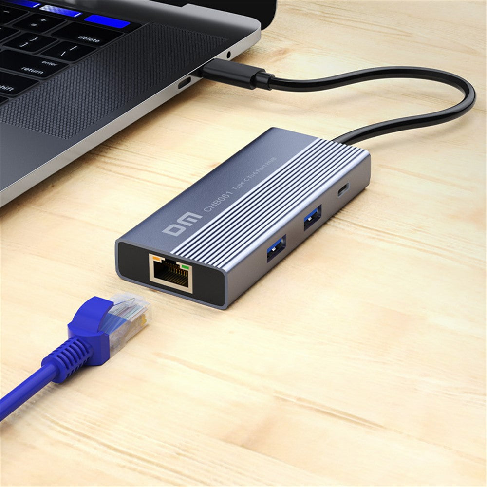 DM CHB061 Type-C Hub Aluminum Alloy USB Docking Station with Gigabit Ethernet / HD / PD Charging