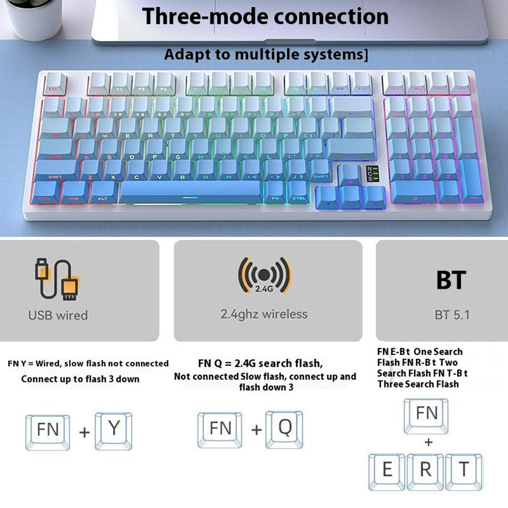 Y-FRUITFUL K98Pro 98 Keys Mechanical Keyboard Triple Mode Hot Swappable Gaming Keyboard with RGB Backlit