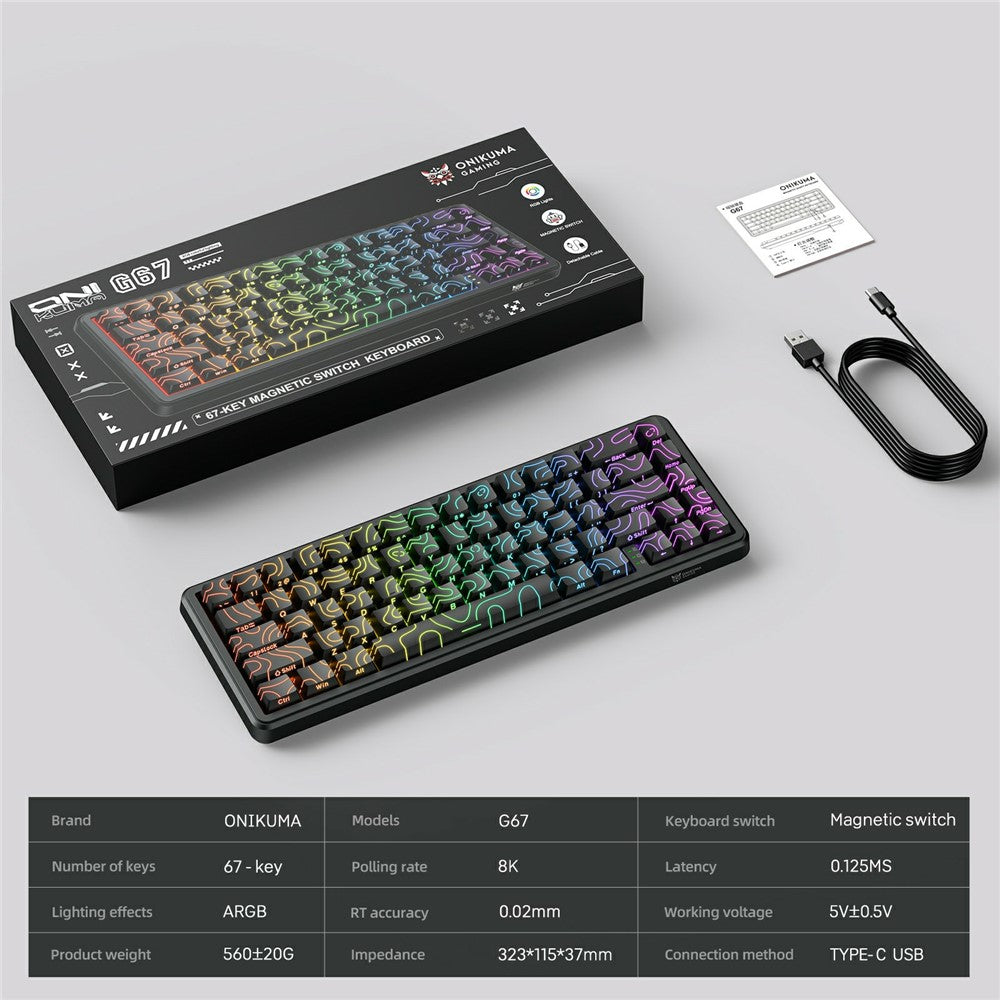 ONIKUMA G67 Wired Magnetic Axis Mechanical Keyboard 67 Keys Anti-Ghosting Hot-Swappable for Gaming / Office