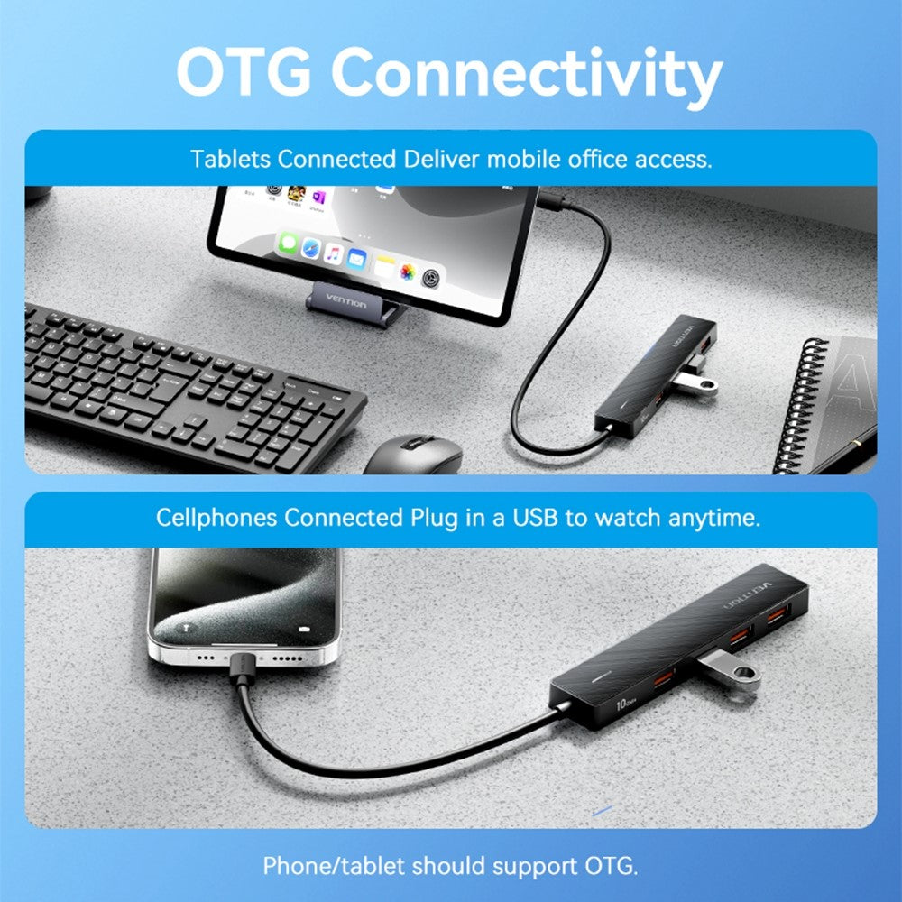 VENTION CHJBB USB 3.2 Gen 2 Hub 10Gbps Data Transfer 4 USB A + 1 Type C Docking Station