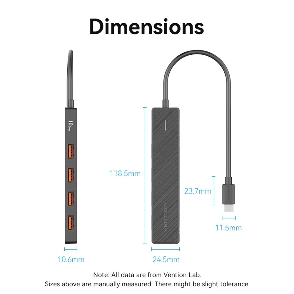 VENTION CHJBB USB 3.2 Gen 2 Hub 10Gbps Data Transfer 4 USB A + 1 Type C Docking Station