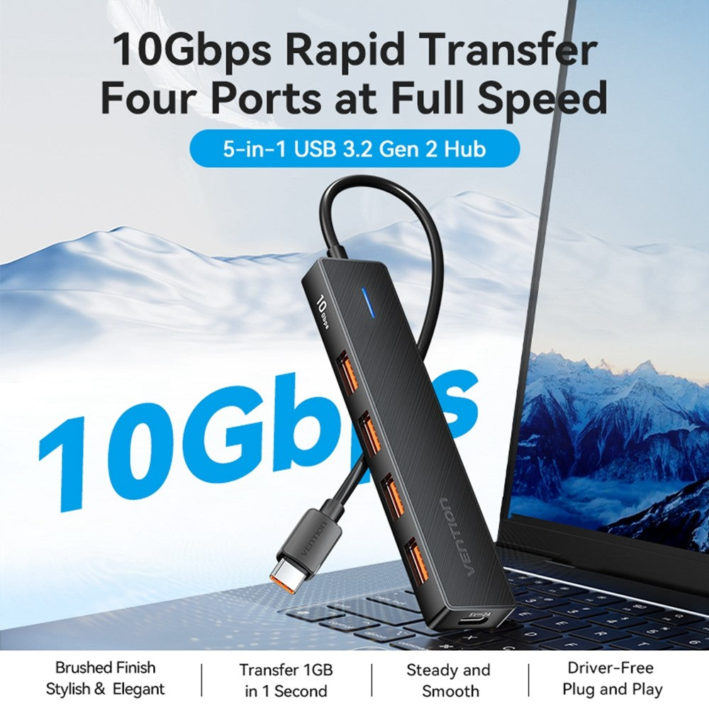 VENTION CHJBB USB 3.2 Gen 2 Hub 10Gbps Data Transfer 4 USB A + 1 Type C Docking Station