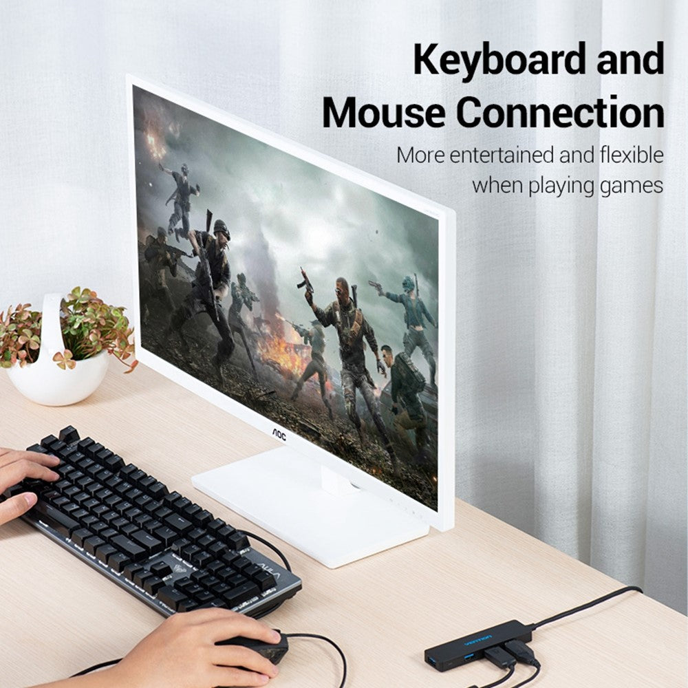 VENTION CHKBB 4 Ports USB 3.0 Hub High Speed Data Transfer Docking Station for Desktop PC / Laptop