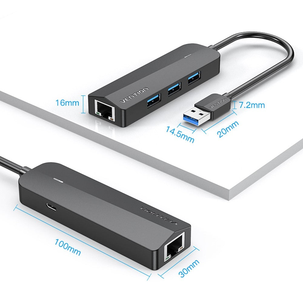 VENTION CHNBB 5 in 1 USB Hub USB 3.0 x 3 + Gigabit Ethernet Docking Station with Micro USB Power Port