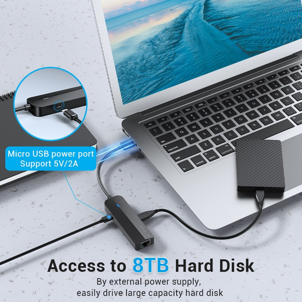 VENTION CHNBB 5 in 1 USB Hub USB 3.0 x 3 + Gigabit Ethernet Docking Station with Micro USB Power Port