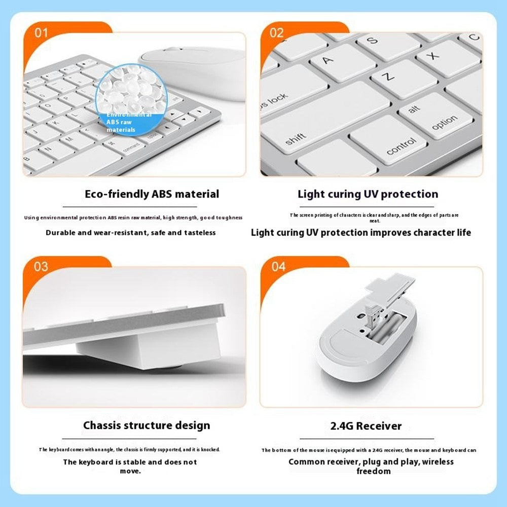 B666+MS-800 Wireless Bluetooth-Compatible Silent Keyboard and Mouse Set for iOS  /  Android  /  Windows