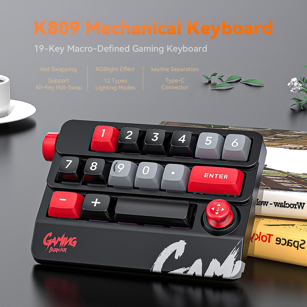 MKESPN K809 Mechanical Gaming Keyboard Macro Keys RGB Backlit Hot-Swappable Keypad with Type-C Detachable Cable