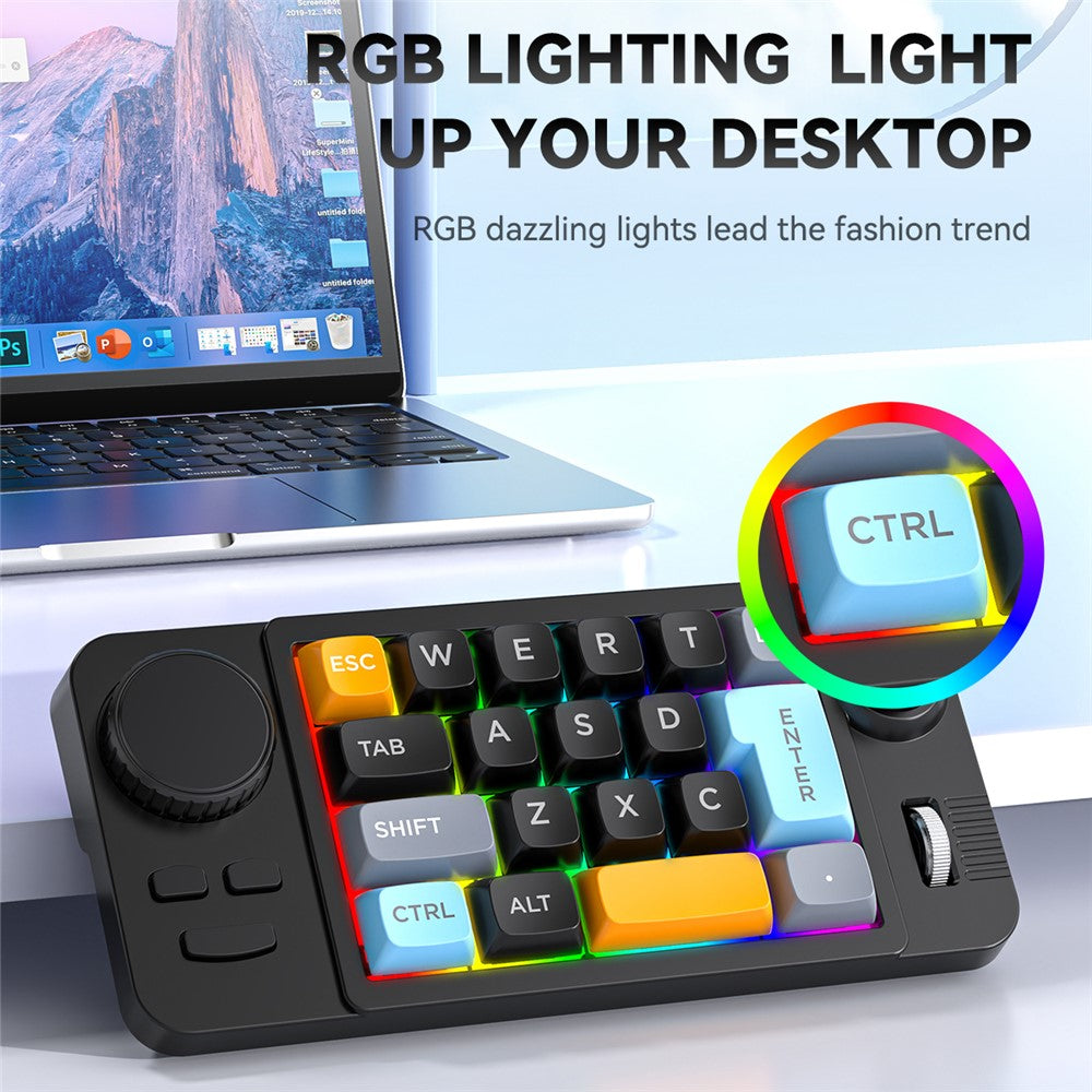 MKESPN K811 Gaming 22 Keys Keypad RGB Backlit Mechanical Macro Programmable Keyboard with Dial Joystick