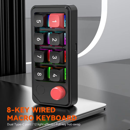 MKESPN K815A Programmable Gaming 8 Keys Hot-Swappable Keyboard RGB Light Mini Mechanical Numeric Keyboard