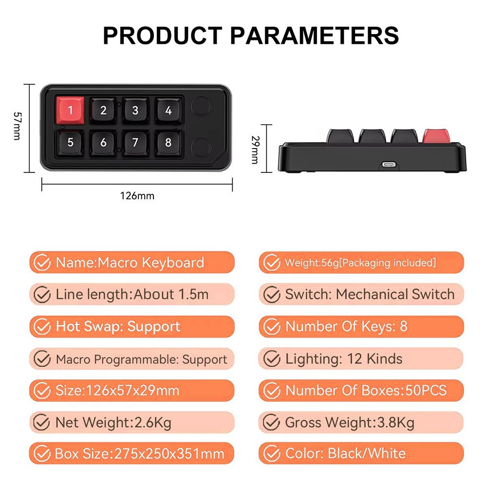 MKESPN K815B 8-Key RGB Mechanical Numeric Keyboard Hot-Swappable Compact Gaming Keypad
