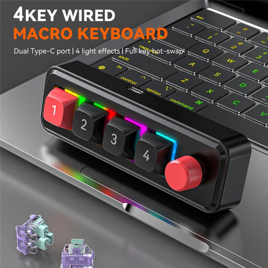MKESPN K816A 4-Key Wired Hot-Swappable Mechanical Gaming Keypad Macro Programmable Mini Keyboard