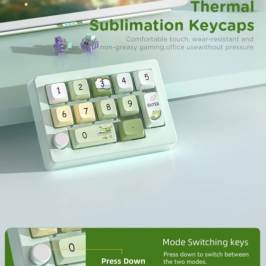 MKESPN W908 2.4GHz Wireless / Wired / Bluetooth-Compatible Mechanical Mini Keyboard Programmable RGB Backlit 12-Key Numpad