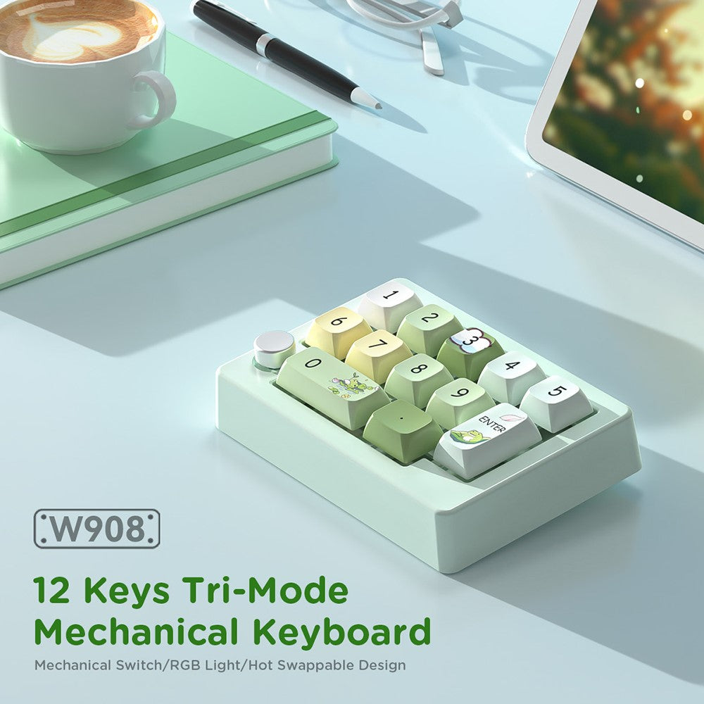 MKESPN W908 2.4GHz Wireless / Wired / Bluetooth-Compatible Mechanical Mini Keyboard Programmable RGB Backlit 12-Key Numpad