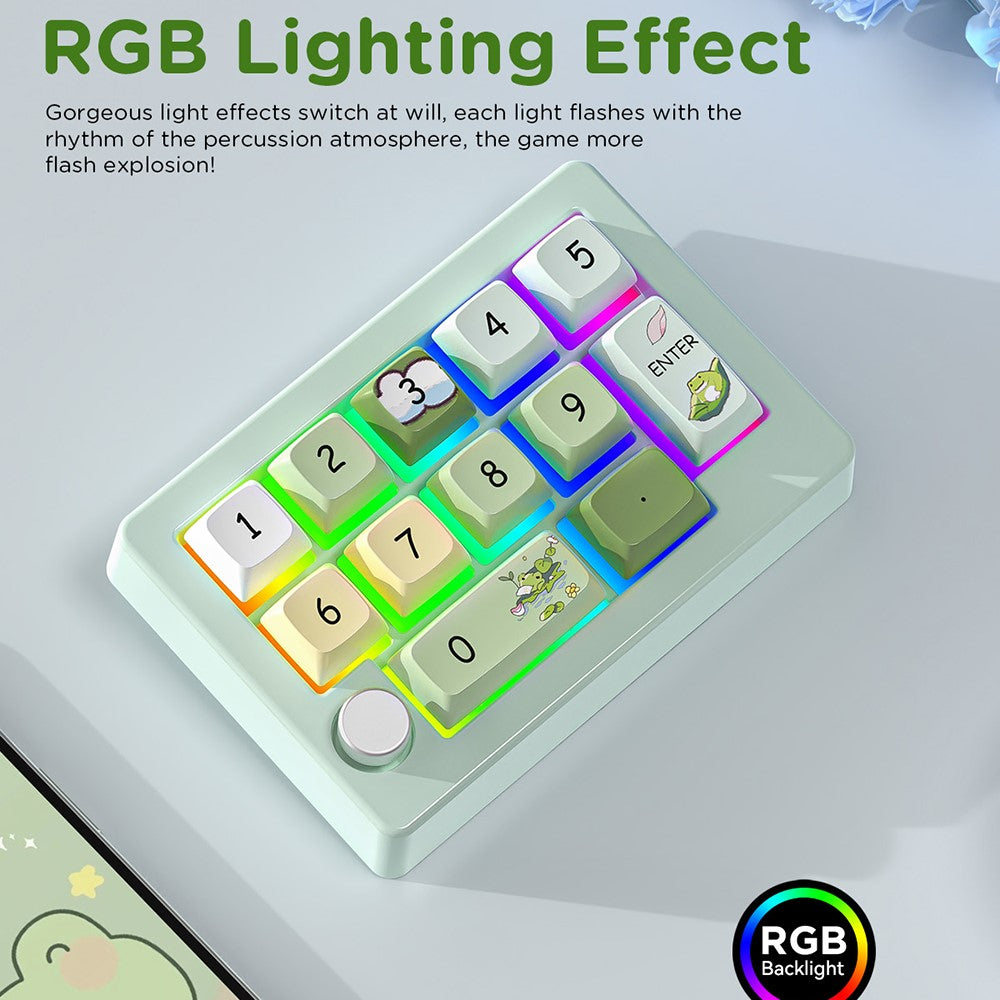 MKESPN W908 2.4GHz Wireless / Wired / Bluetooth-Compatible Mechanical Mini Keyboard Programmable RGB Backlit 12-Key Numpad