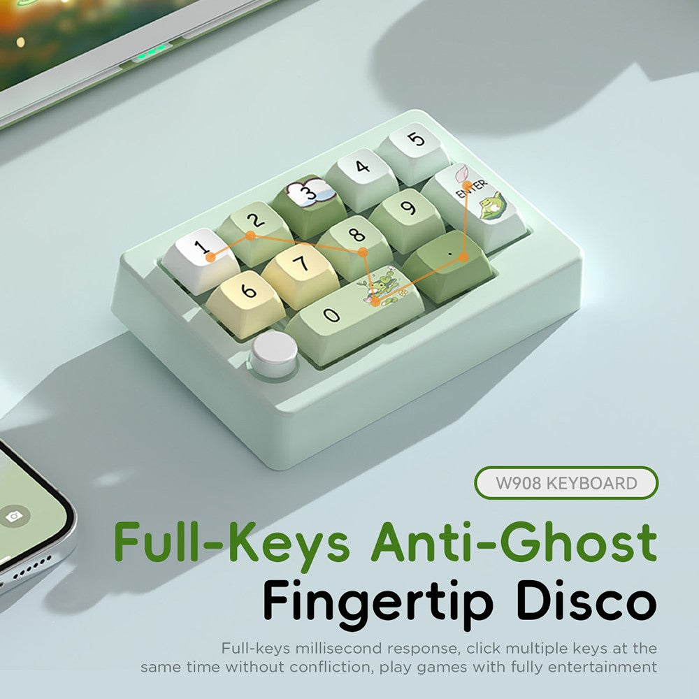 MKESPN W908 2.4GHz Wireless / Wired / Bluetooth-Compatible Mechanical Mini Keyboard Programmable RGB Backlit 12-Key Numpad