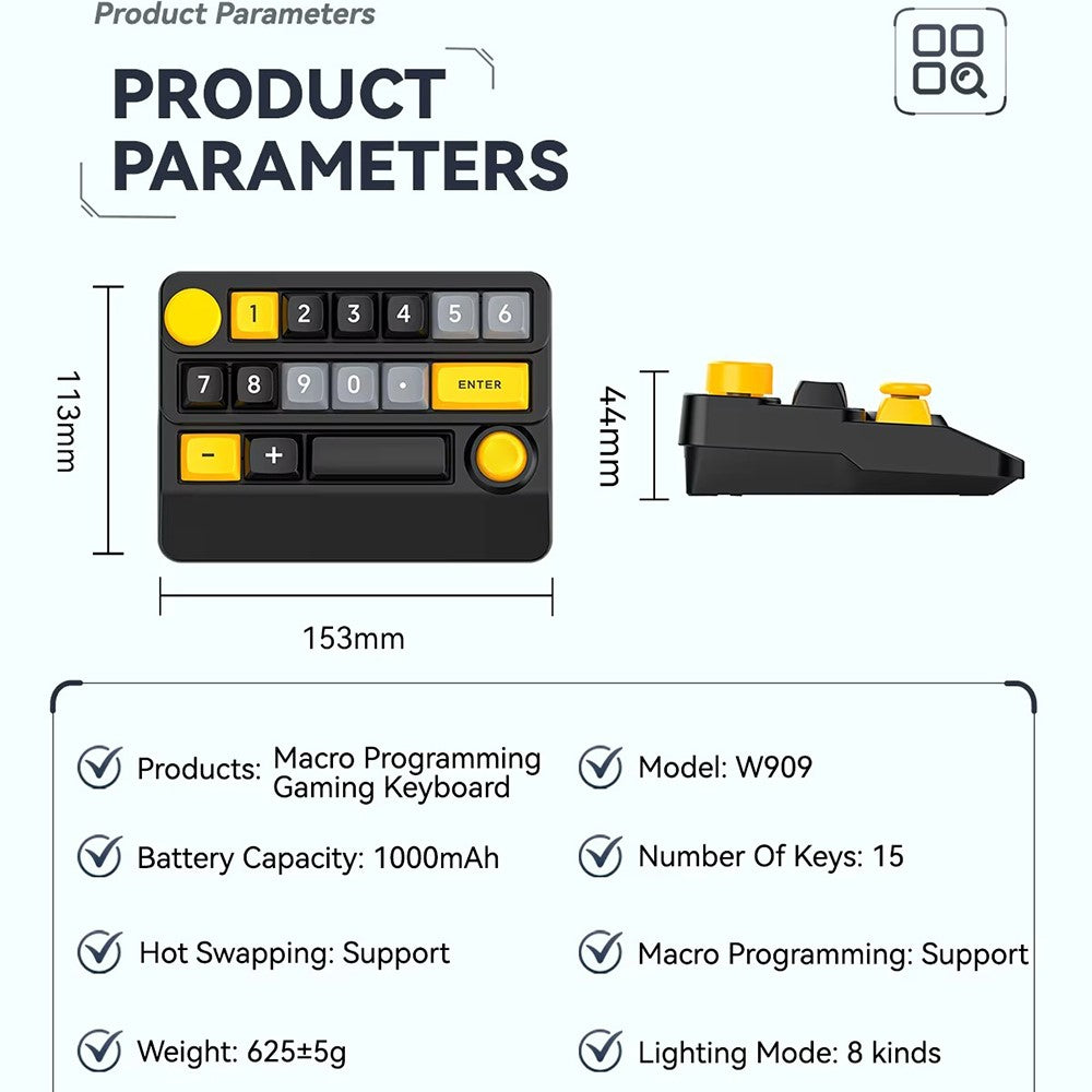 MKESPN W909 15 Keys Mechanical Gaming Keyboard Wireless / Bluetooth-Compatible / Wired RGB Backlit Keypad