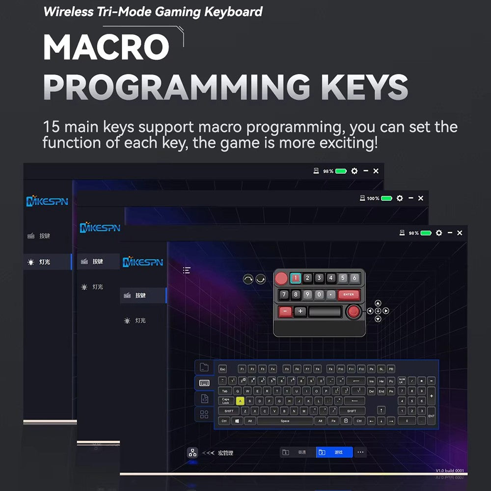 MKESPN W909 15 Keys Mechanical Gaming Keyboard Wireless / Bluetooth-Compatible / Wired RGB Backlit Keypad