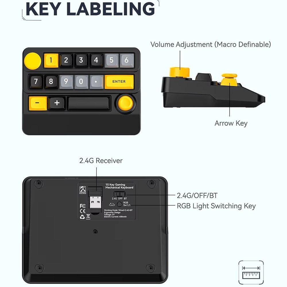 MKESPN W909 15 Keys Mechanical Gaming Keyboard Wireless / Bluetooth-Compatible / Wired RGB Backlit Keypad