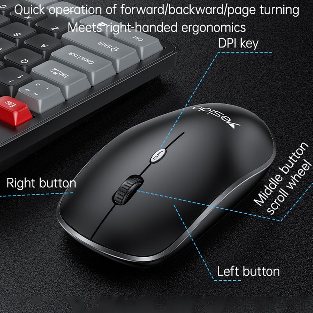 YESIDO KB43 2.4G Wireless Silent Commercial Office Keyboard Mouse Set for Desktop PC Laptop