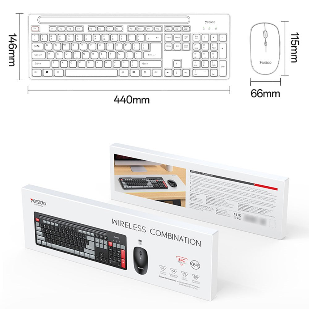 YESIDO KB43 2.4G Wireless Silent Commercial Office Keyboard Mouse Set for Desktop PC Laptop