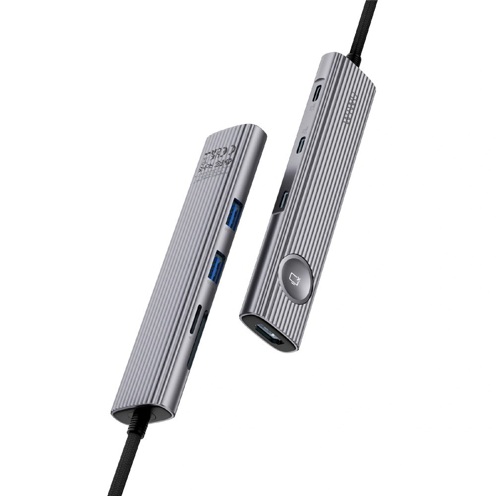 WIWU Wi-HB001 For Laptop 8 in 1 Type C Hub USB 3.0 PD 100W Fast Charging SD TF Card Reader with Screen Lock Button